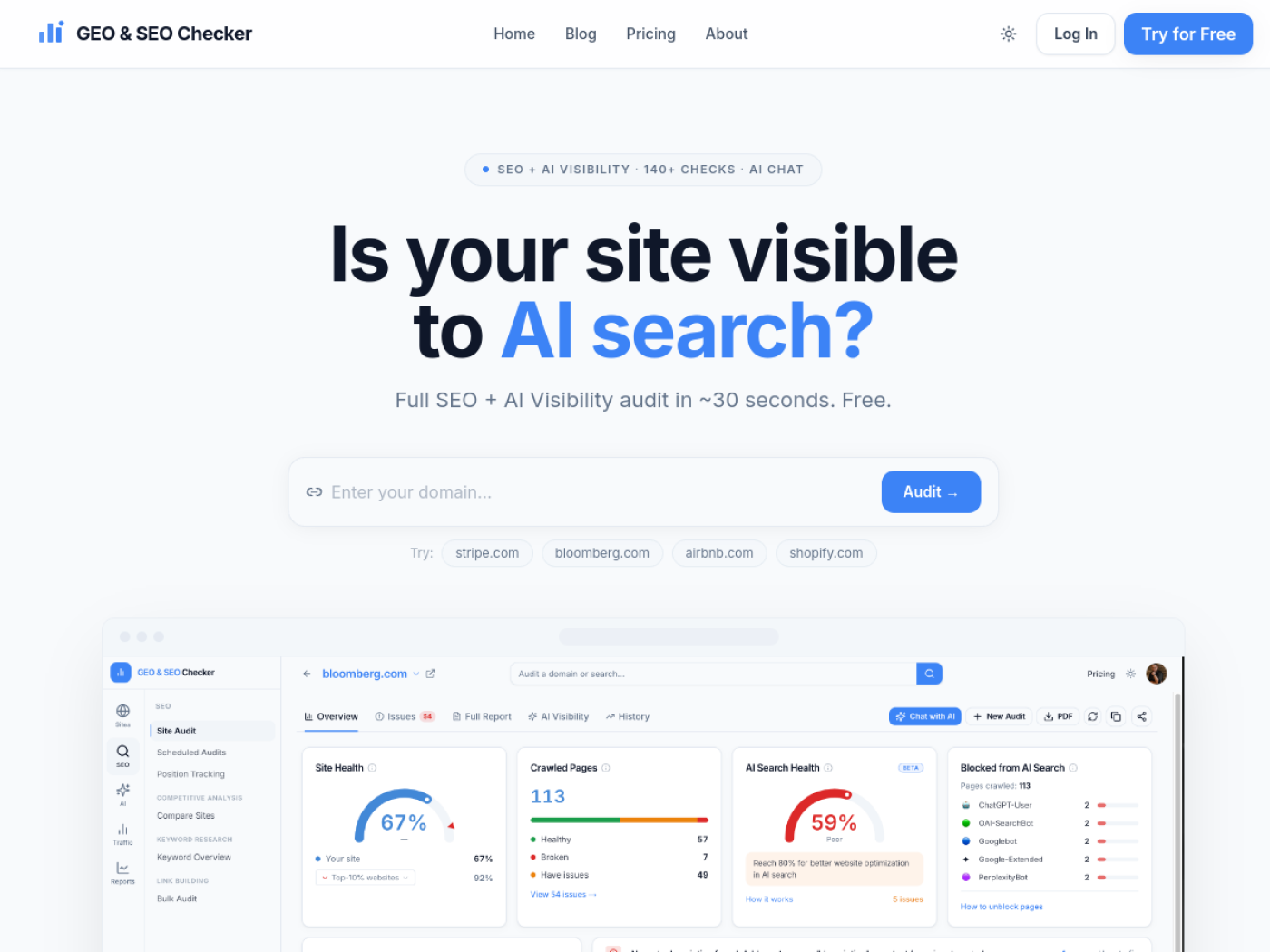 GEO & SEO Checker (SaaS SEO Platform)