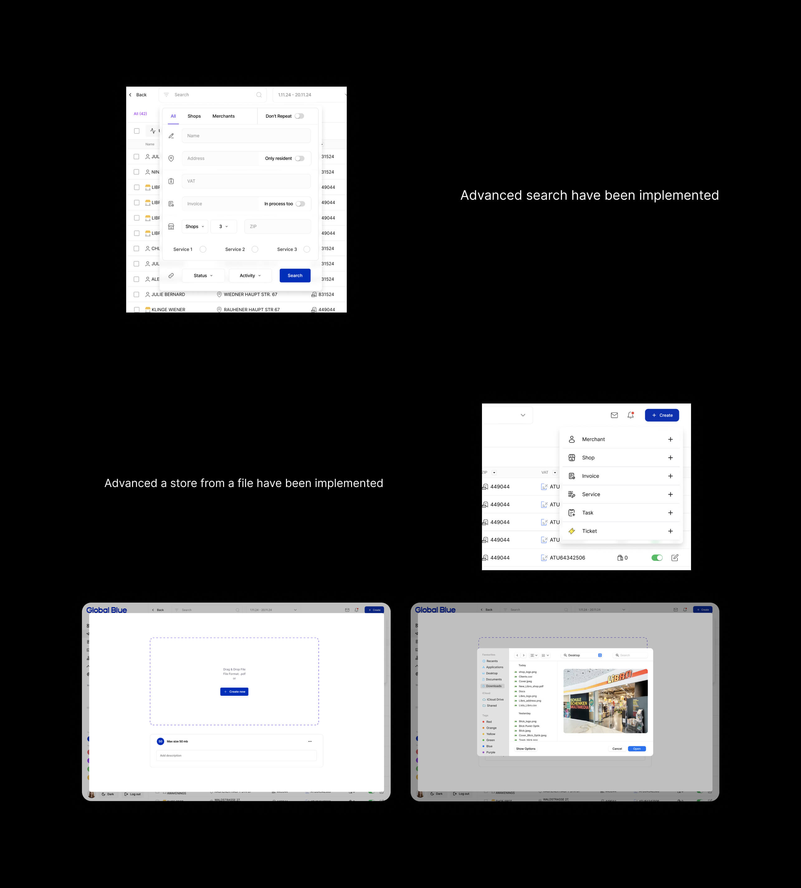 Global Blue Back Office Dashboard - Search Interface